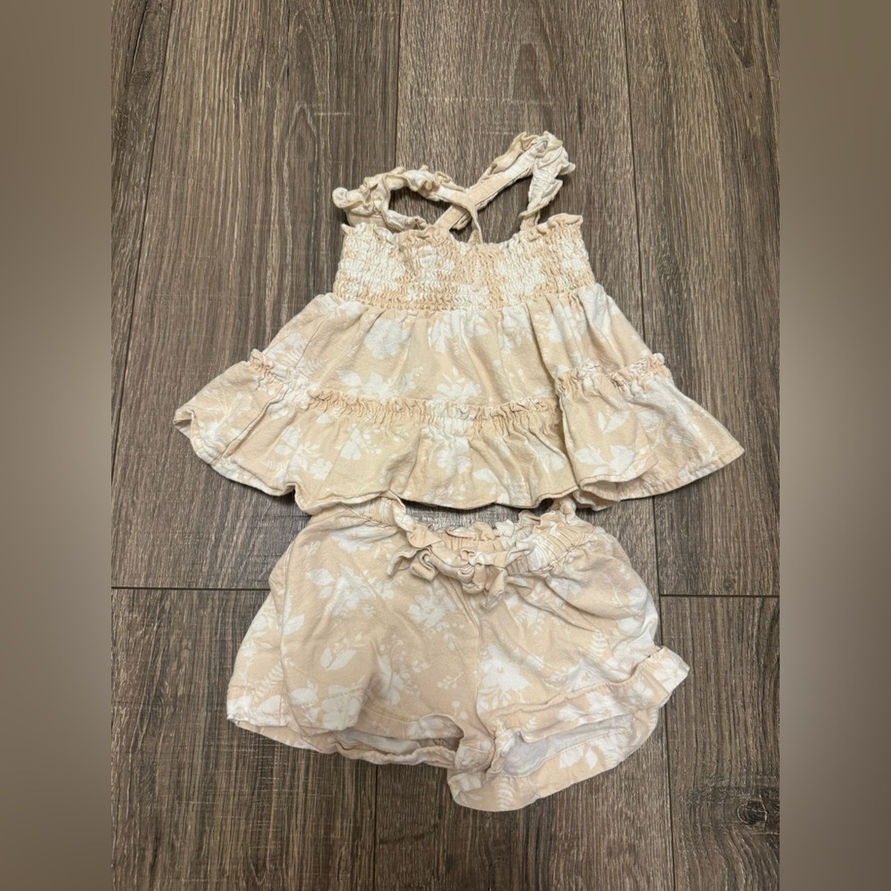 Haute Hippie Baby Girl Beige Floral Matching Set Size 12 Months